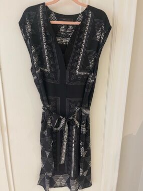 BCBGMaxAzria Black and White Patterned Midi Dress